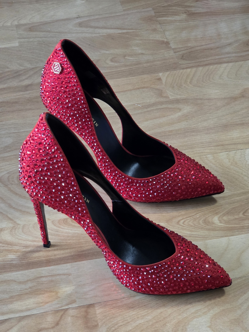 Philipp Plein Red Crystal Rhinestone Stiletto Pumps Size EU 38 Skull Sole NWOB
